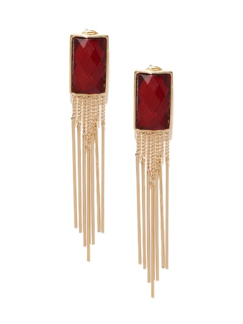 

Jewels Galaxy Maroon Luxuria Gold-Plated Tasselled Handcrafted Geometric Drop Earrings