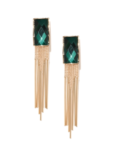 

Jewels Galaxy Green Luxuria Gold-Plated Tasselled Handcrafted Geometric Drop Earrings