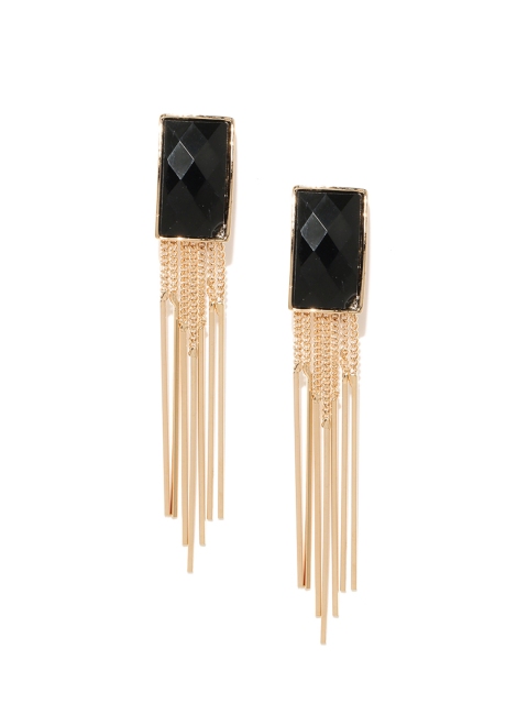 

Jewels Galaxy Black Luxuria Gold-Plated Tasselled Handcrafted Geometric Drop Earrings