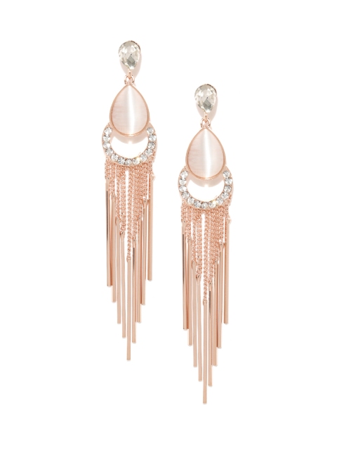 

Jewels Galaxy Off-White Luxuria Rose Gold Plated Tasselled Handcrafted Drop Earrings