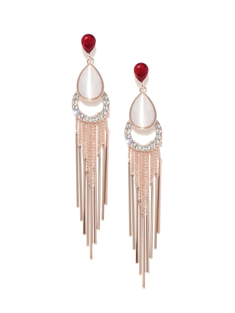 

Jewels Galaxy Off-White Luxuria Rose Gold-Plated Tasselled Handcrafted Drop Earrings