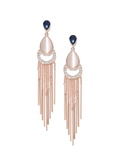

Jewels Galaxy Off-White Luxuria Rose Gold Plated Tasselled Handcrafted Drop Earrings