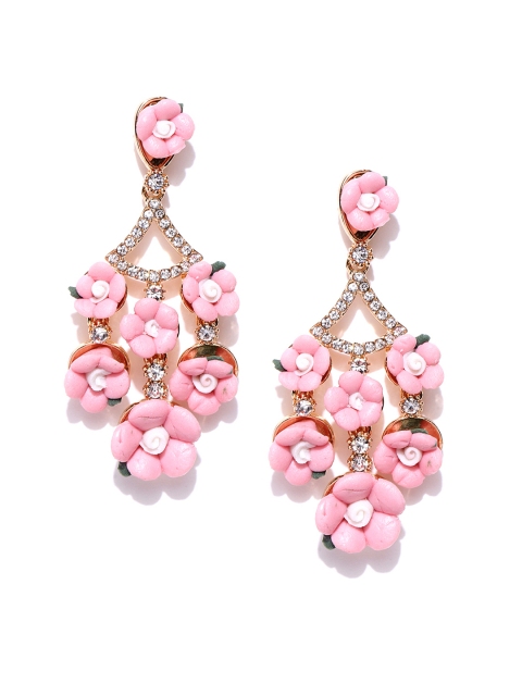 

Jewels Galaxy Pink Luxuria Gold-Plated Handcrafted Floral Drop Earrings