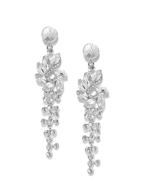 

Jewels Galaxy Silver-Toned Luxuria Rhodium Plated Stone-Studded Handcrafted Drop Earrings