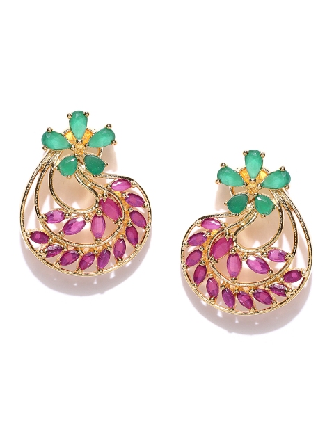 

Jewels Galaxy Pink & Green Gold-Plated Stone-Studded Handcrafted Classic Studs