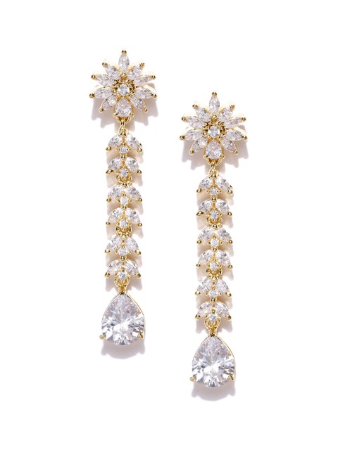 

Jewels Galaxy Gold-Plated Stone-Studded Handcrafted Floral Drop Earrings