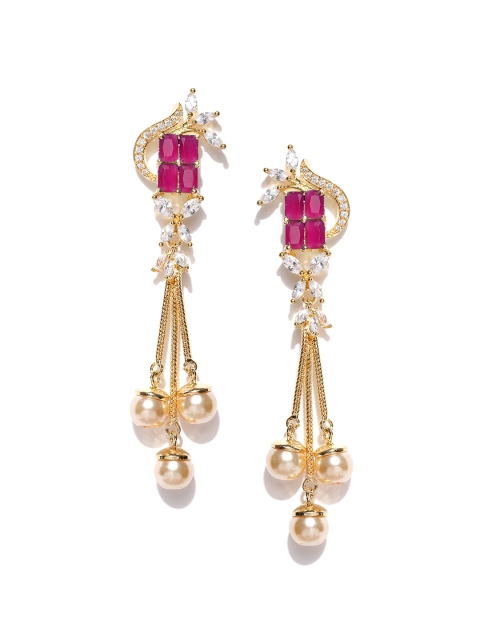 

Jewels Galaxy Pink Gold-Plated Handcrafted Stone-Studded Drop Earrings