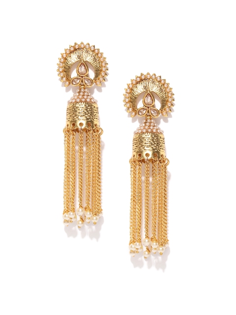 

Jewels Galaxy Off-White Gold-Plated Handcrafted Classic Drop Earrings