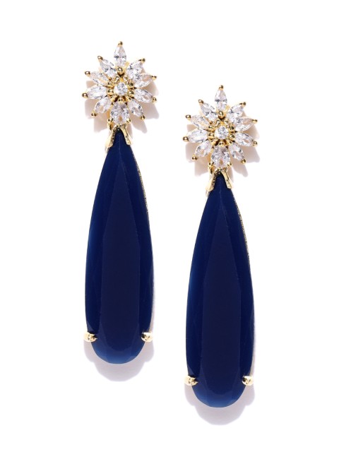 

Jewels Galaxy Blue Gold-Plated Handcrafted Teardrop-Shaped Drop Earrings
