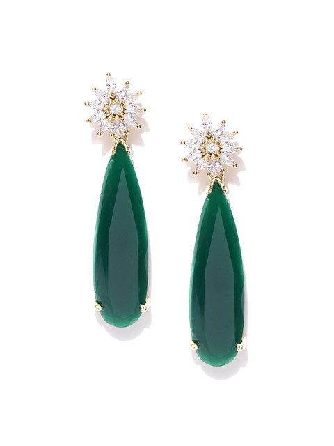 

Jewels Galaxy Green Gold-Plated Handcrafted Teardrop-Shaped Drop Earrings