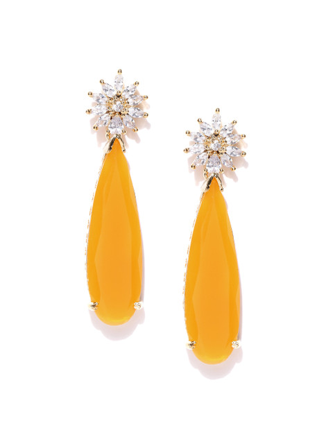 

Jewels Galaxy Yellow Gold-Plated Handcrafted Teardrop-Shaped Drop Earrings