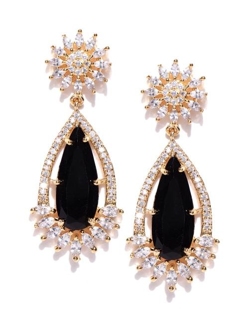 

Jewels Galaxy Black Gold-Plated Handcrafted Teardrop-Shaped Drop Earrings
