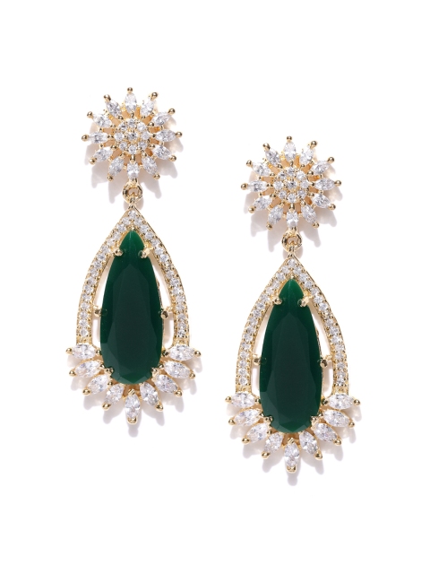 

Jewels Galaxy Green Gold-Plated Handcrafted Teardrop-Shaped Drop Earrings