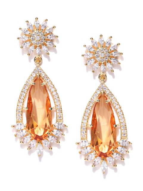 

Jewels Galaxy Peach-Coloured Gold-Plated Handcrafted Teardrop-Shaped Drop Earrings