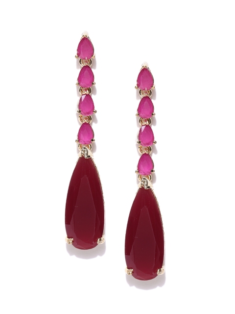

Jewels Galaxy Pink Gold-Plated Handcrafted Teardrop-Shaped Drop Earrings