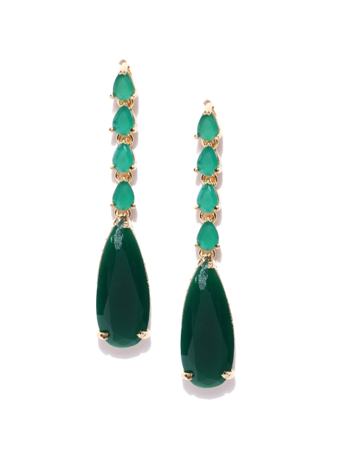 

Jewels Galaxy Green Gold-Plated Handcrafted Teardrop-Shaped Drop Earrings