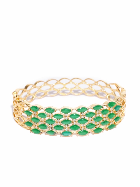 

Jewels Galaxy Green Gold-Plated Stone-Studded Bangle-Style Bracelet
