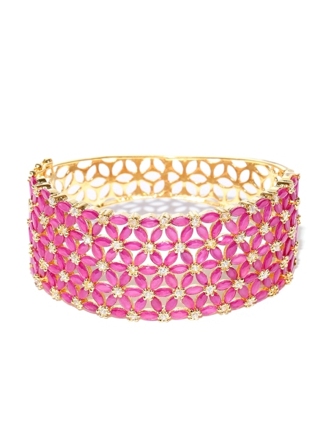 

Jewels Galaxy Pink Gold-Plated Handcrafted Stone-Studded Bangle-Style Bracelet
