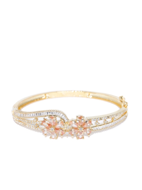 

Jewels Galaxy Peach-Coloured Gold-Plated Handcrafted Stone-Studded Bangle-Style Bracelet