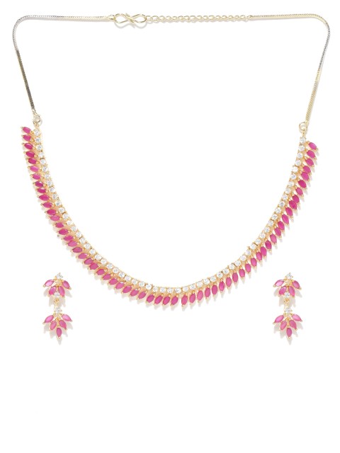 

Jewels Galaxy Gold-Toned & Pink Luxuria Stone-Studded Jewellery Set