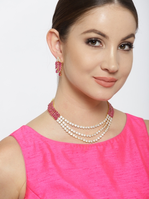 

Jewels Galaxy Gold-Toned & Pink Luxuria Stone-Studded Jewellery Set