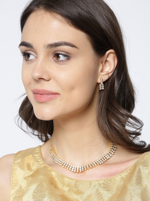 

Jewels Galaxy Gold-Toned & Pink Stone-Studded Jewellery Set