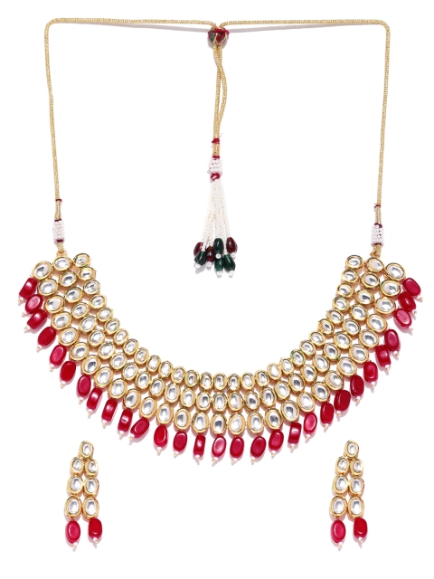 

Jewels Galaxy Gold-Toned & Pink Kundan Stone-Studded Beaded Jewellery Set