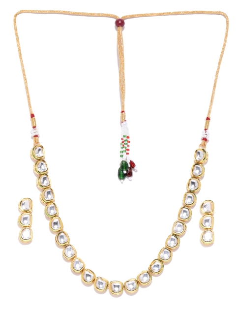

Jewels Galaxy Gold-Toned Kundan Stone-Studded Beaded Jewellery Set