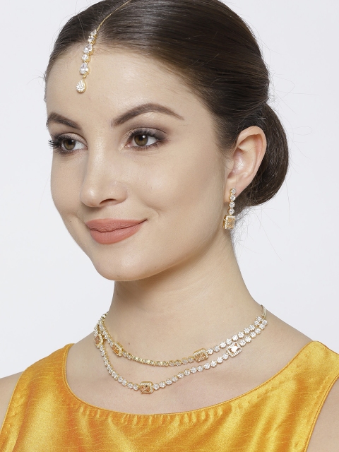 

Jewels Galaxy Gold-Toned & Peach-Coloured Stone-Studded Jewellery Set
