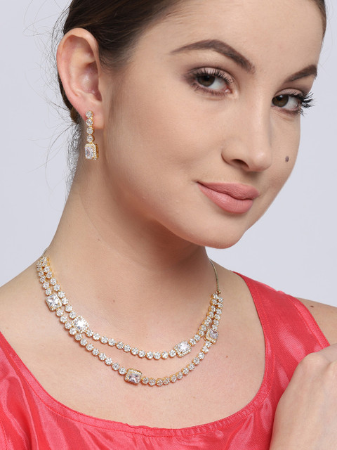 

Jewels Galaxy Gold-Toned Stone-Studded Jewellery Set