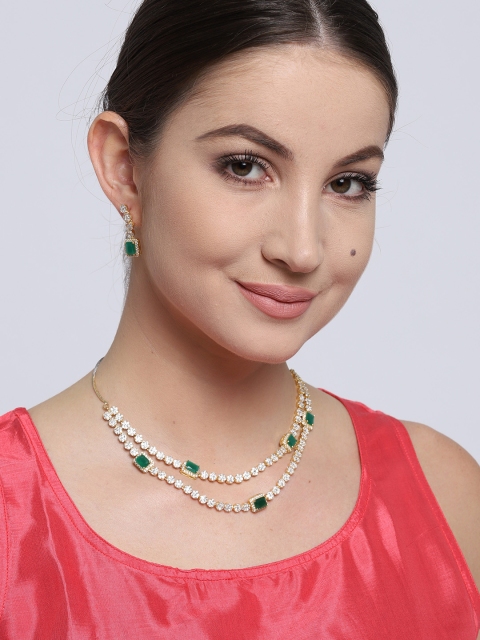 

Jewels Galaxy Gold-Toned & Green Stone-Studded Jewellery Set