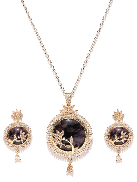 

Jewels Galaxy Gold-Toned & Brown Stone-Studded Jewellery Set