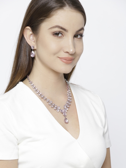 

Jewels Galaxy Pink & Silver-Toned Luxuria Stone-Studded Jewellery Set
