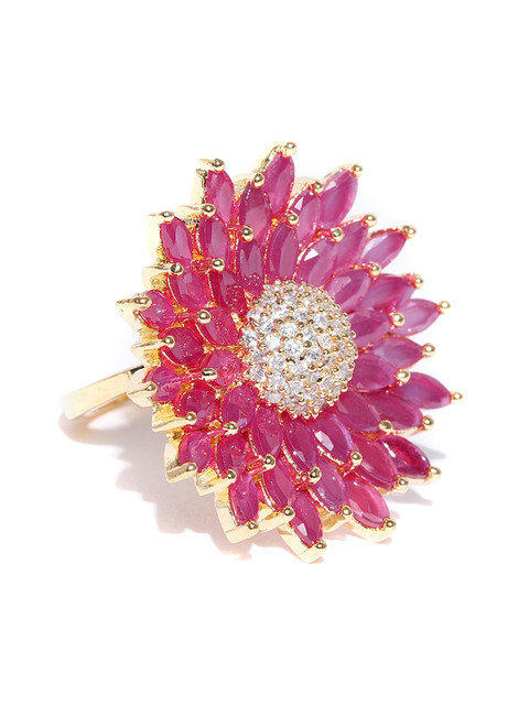 

Jewels Galaxy Gold-Toned & Pink Stone-Studded Adjustable Ring