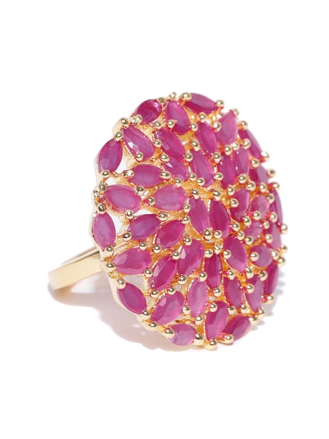 

Jewels Galaxy Gold-Toned & Pink Stone-Studded Adjustable Ring