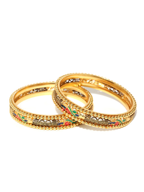 

Jewels Galaxy Set of 2 Antique Gold-Toned Enamelled Bangles