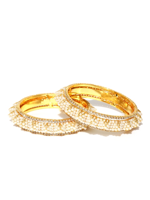 

Jewels Galaxy Set of 2 Gold-Toned & Off-White Beaded Bangles