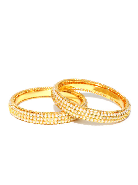 

Jewels Galaxy Set of 2 Gold-Toned & Off-White Beaded Bangles