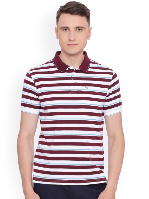

Peter England Men Maroon Striped Polo Collar T-shirt