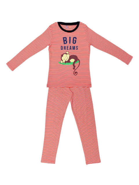 

ventra Girls Orange & White Striped Night suit