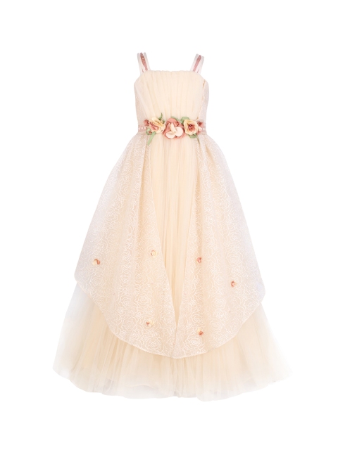 

CUTECUMBER Girls Cream-Coloured Self Design Fit & Flare Dress