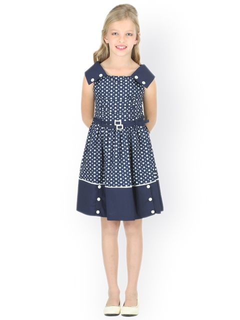 

CUTECUMBER Girls Navy Blue Printed A-Line Dress