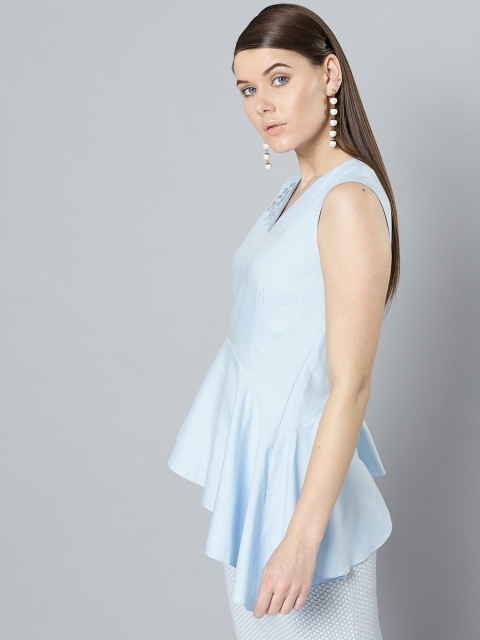 

TWELVE AM:PM Women Blue Solid Peplum Top