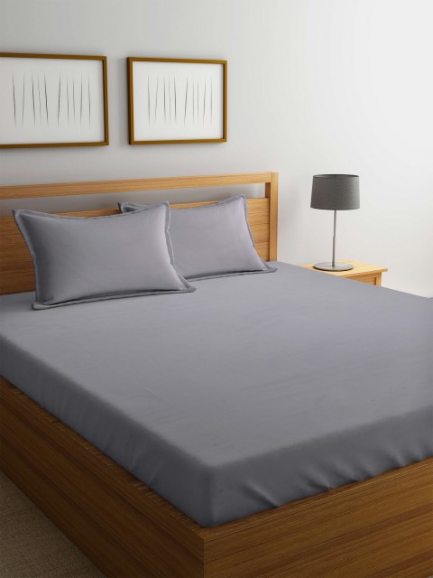 

MARK HOME Grey Solid Flat 400 TC Cotton 1 Queen Bedsheet with 2 Pillow Covers