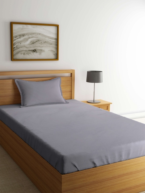 

MARK HOME Grey Solid Flat 400 TC Cotton 1 Single Bedsheet with 1 Pillow Covers