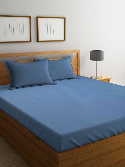 

MARK HOME Blue Solid Flat 400 TC Cotton 1 King Bedsheet with 2 Pillow Covers