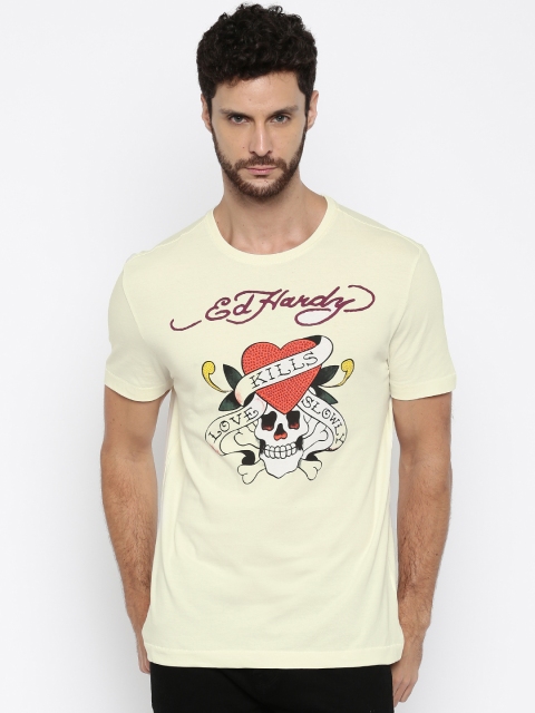 

Ed Hardy Men Off-White Printed T-shirt