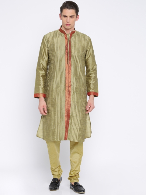 

Manish Creations Men Khaki & Gold-Toned Solid Kurta with Pyjamas