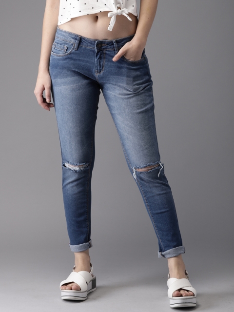 

HERE&NOW Women Blue Skinny Fit Mid-Rise Slash Knee Stretchable Jeans