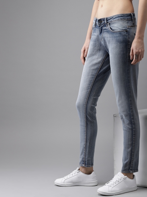 

HERE&NOW Women Blue Skinny Fit Mid-Rise Clean Look Stretchable Cropped Jeans